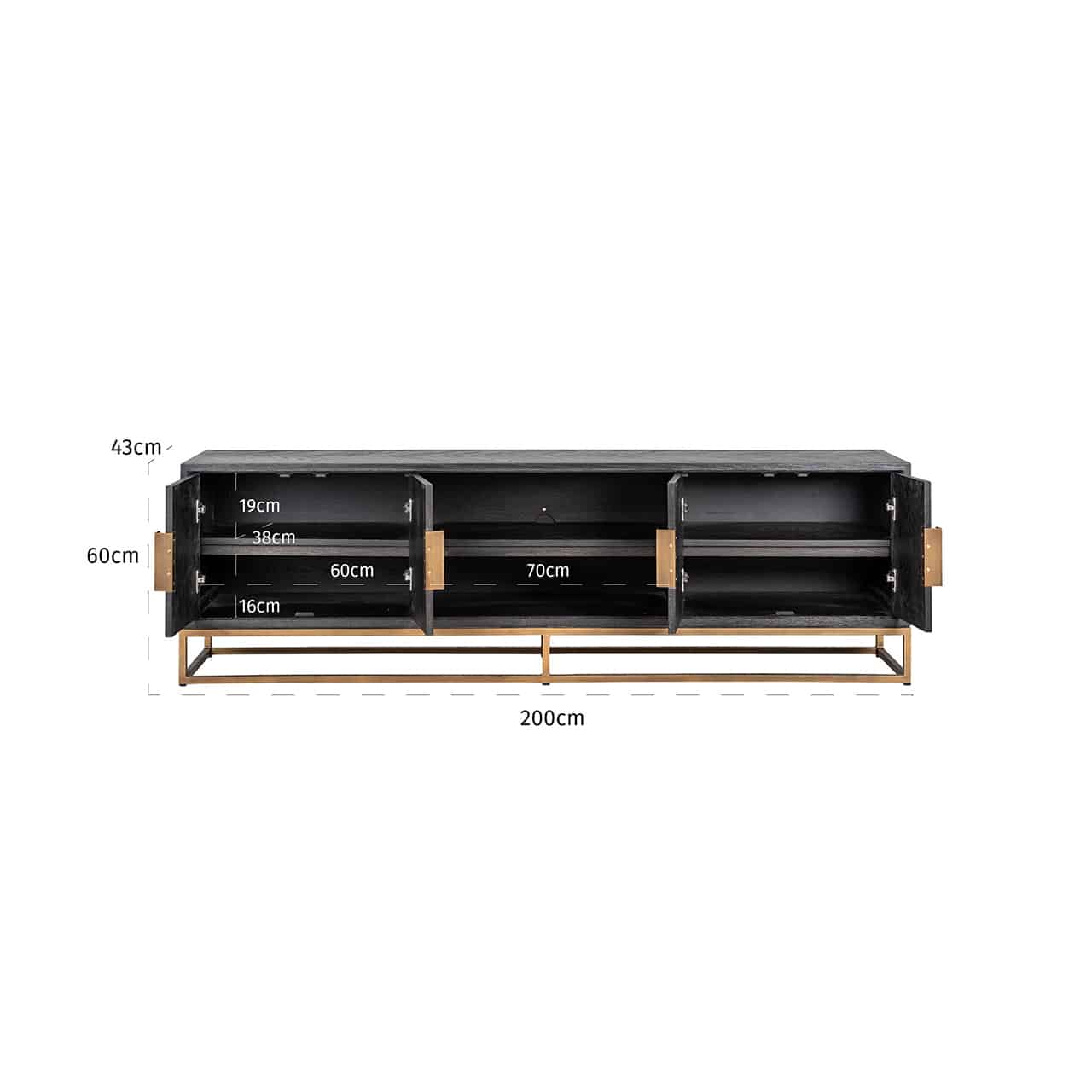 Richmond Interiors - TV-Unit Blackbone Messing 4-türig 200cm Fernsehkommode Richmond Interiors