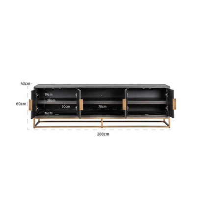 Richmond Interiors - TV-Unit Blackbone Messing 4-türig 200cm Fernsehkommode Richmond Interiors