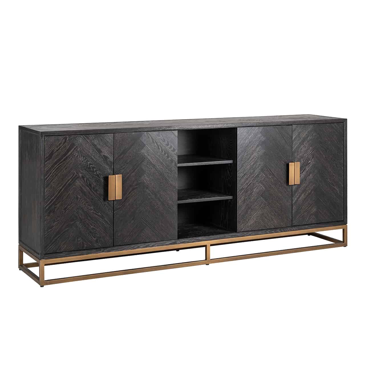 Richmond Interiors Sideboard Blackbone Messing 4-türig schwarz rustikal Sideboard Richmond Interiors