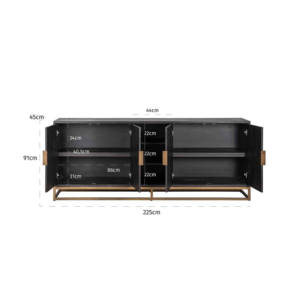 Richmond Interiors Sideboard Blackbone Messing 4-türig schwarz rustikal Sideboard Richmond Interiors