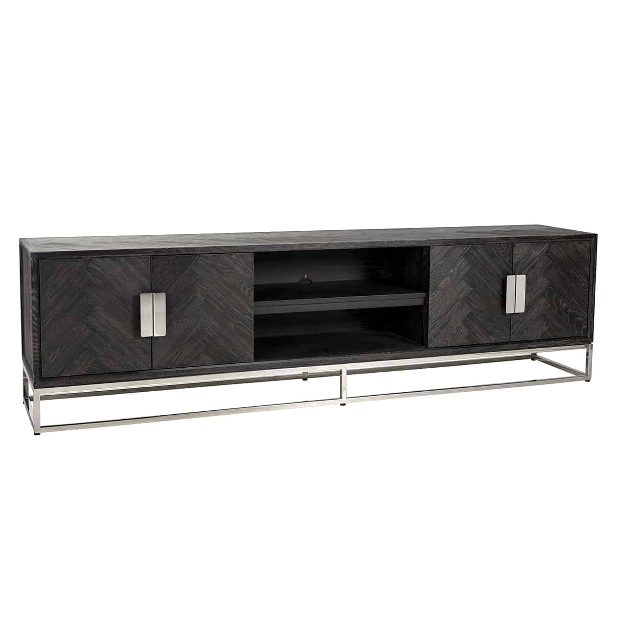 Richmond Interiors TV-Unit Blackbone silber 4-Türer 220 schwarz rustikal Fernsehkommode Richmond Interiors