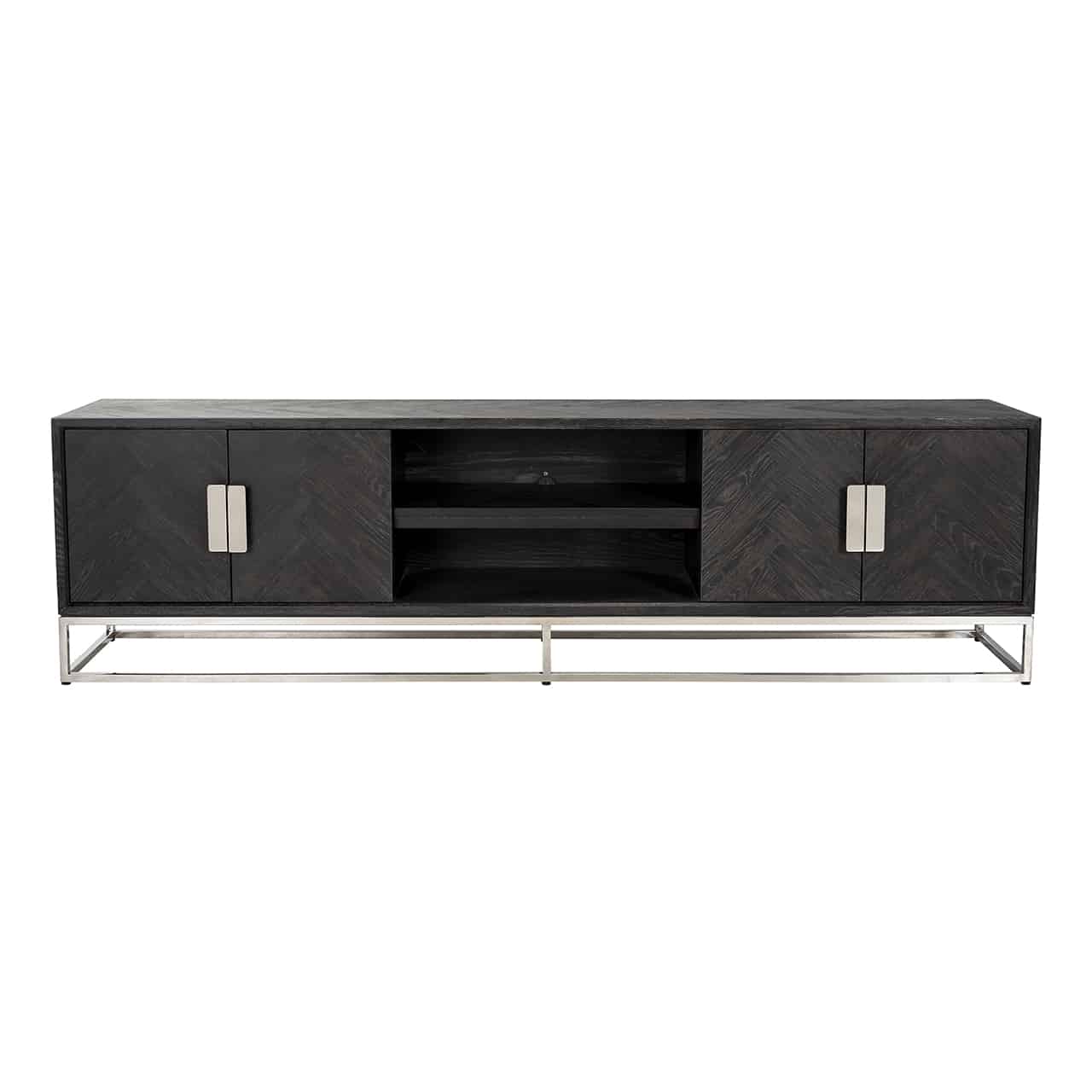 Richmond Interiors TV-Unit Blackbone silber 4-Türer 220 schwarz rustikal Fernsehkommode Richmond Interiors