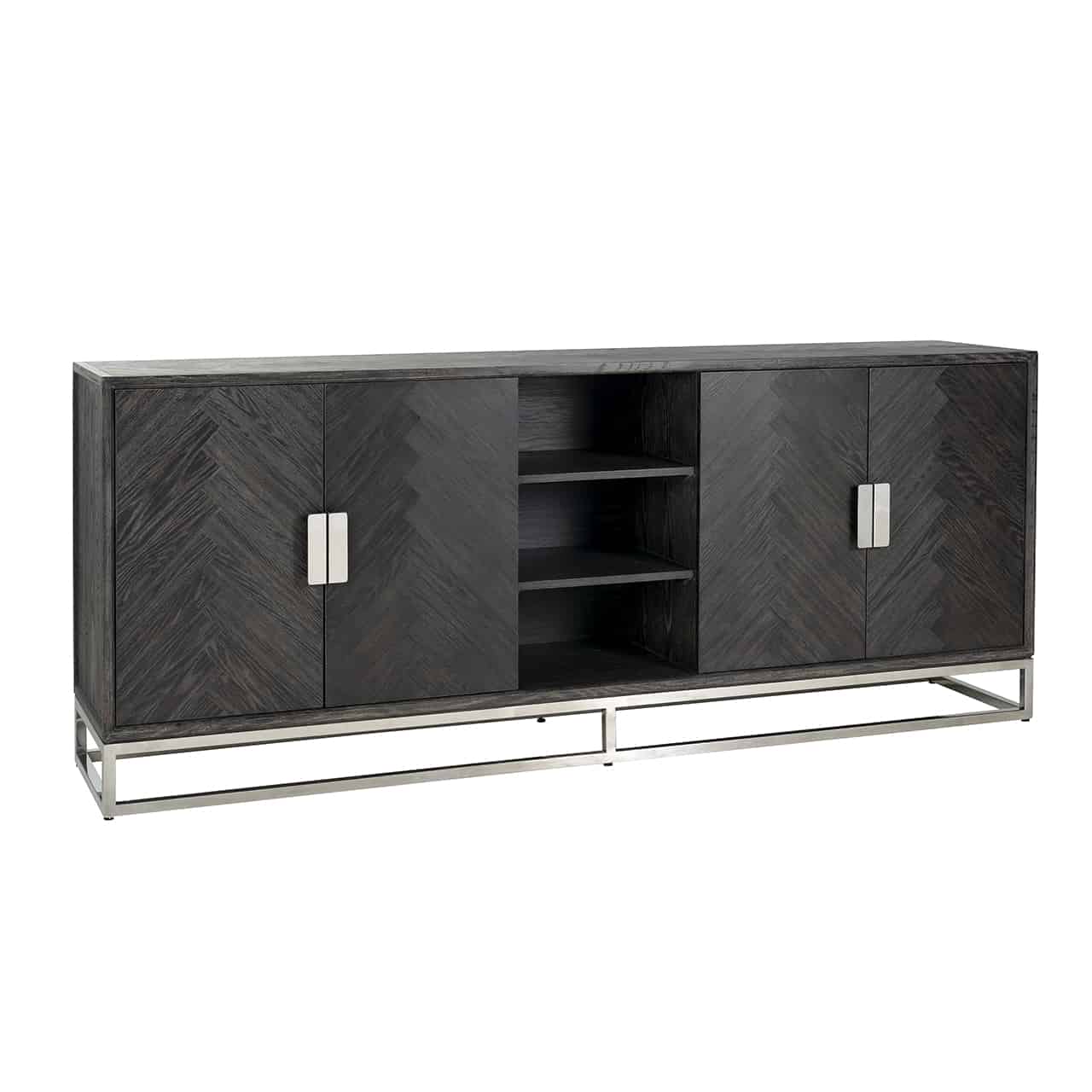 Richmond Interiors Sideboard Blackbone silber 4-türig schwarz rustikal Sideboard Richmond Interiors