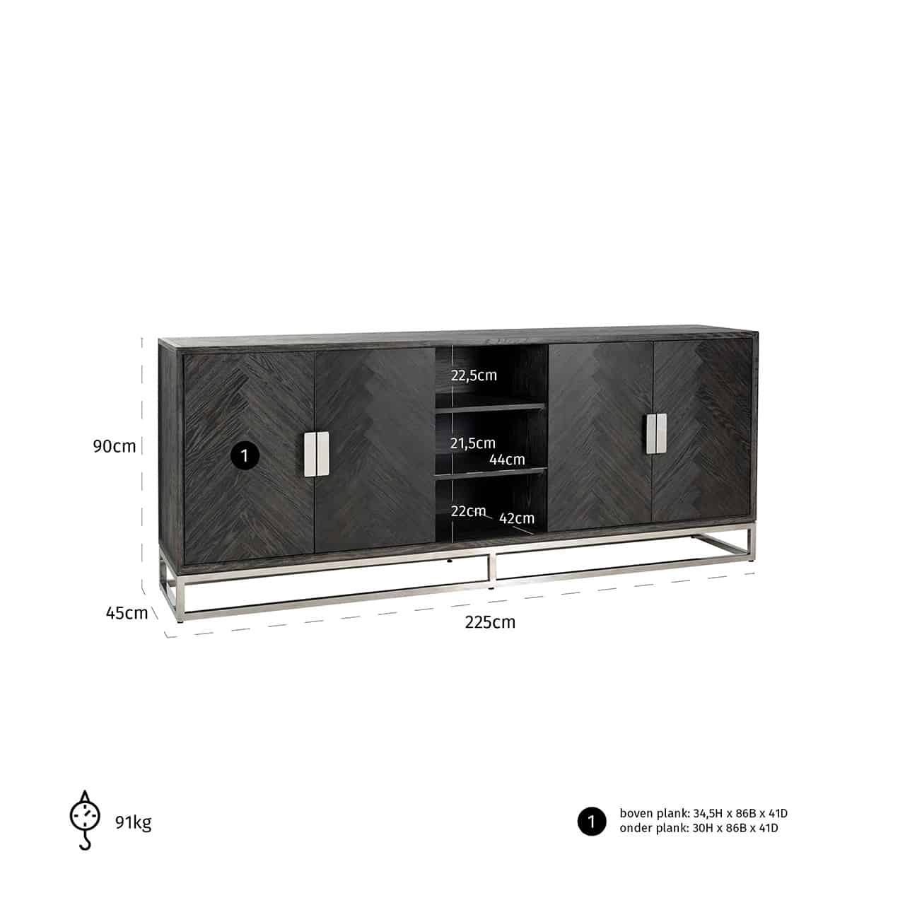 Richmond Interiors Sideboard Blackbone silber 4-türig schwarz rustikal Sideboard Richmond Interiors