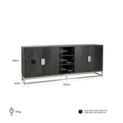 Richmond Interiors Sideboard Blackbone silber 4-türig schwarz rustikal Sideboard Richmond Interiors