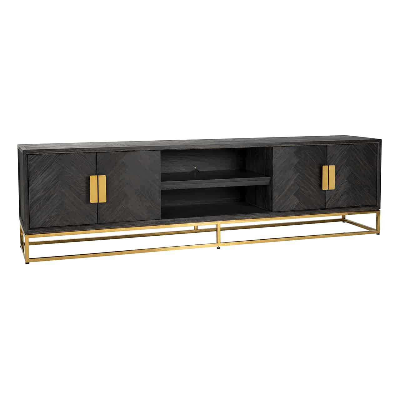 Richmond Interiors TV-Unit Blackbone gold 4-türig 220 schwarz rustikal Fernsehkommode Richmond Interiors