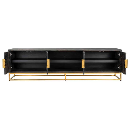 Richmond Interiors TV-Unit Blackbone gold 4-türig 220 schwarz rustikal Fernsehkommode Richmond Interiors