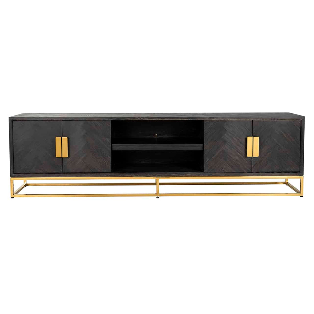 Richmond Interiors TV-Unit Blackbone gold 4-türig 220 schwarz rustikal Fernsehkommode Richmond Interiors