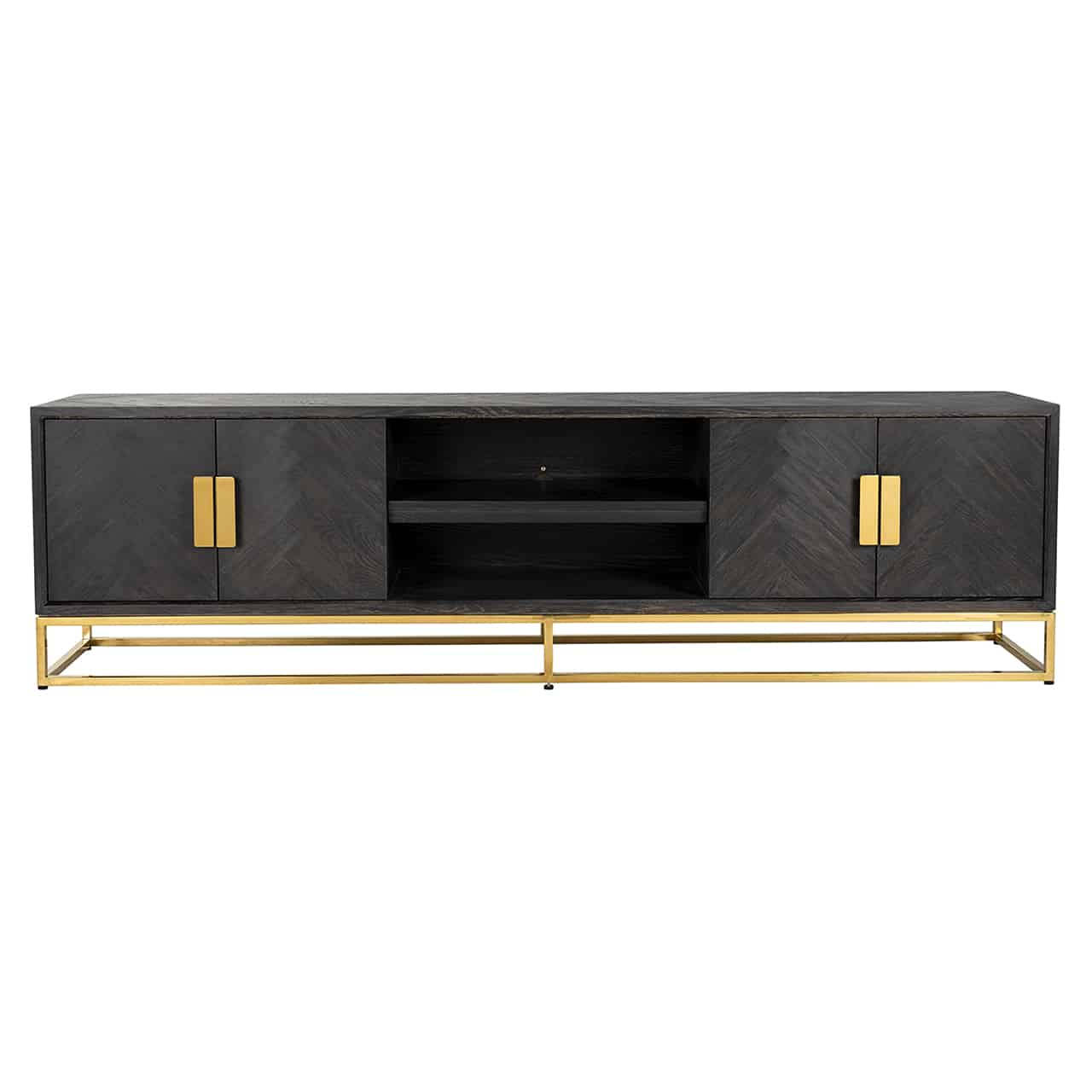 Richmond Interiors TV-Unit Blackbone gold 4-türig 220 schwarz rustikal Fernsehkommode Richmond Interiors