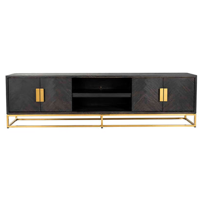 Richmond Interiors TV-Unit Blackbone gold 4-türig 220 schwarz rustikal Fernsehkommode Richmond Interiors