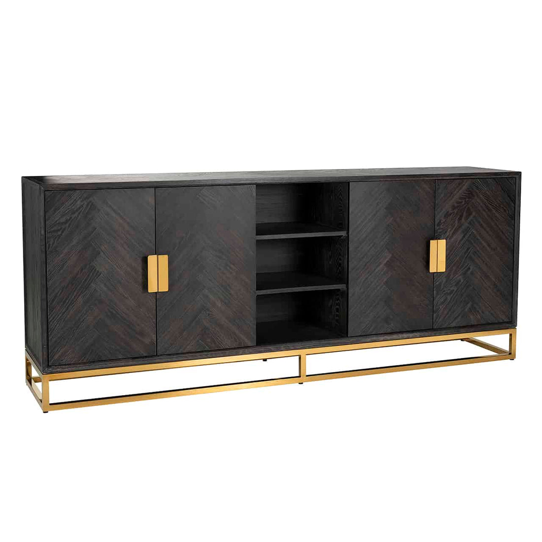 Richmond Interiors Sideboard Blackbone gold 4-türig schwarz rustikal Sideboard Richmond Interiors