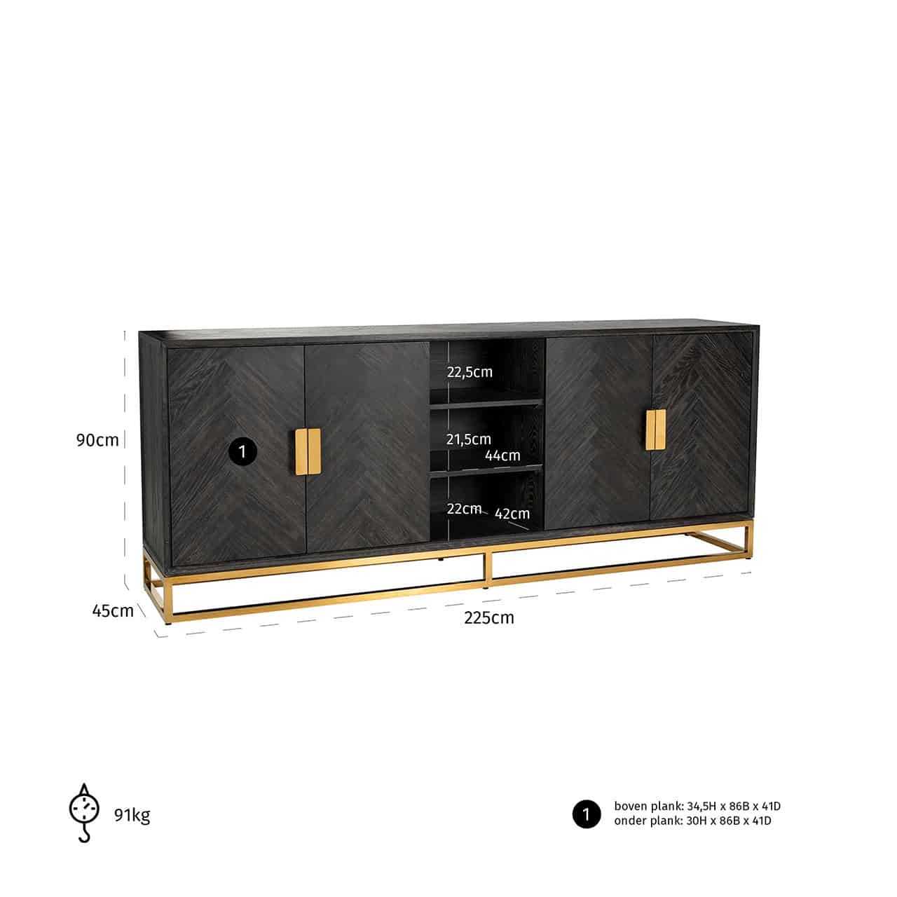 Richmond Interiors Sideboard Blackbone gold 4-türig schwarz rustikal Sideboard Richmond Interiors