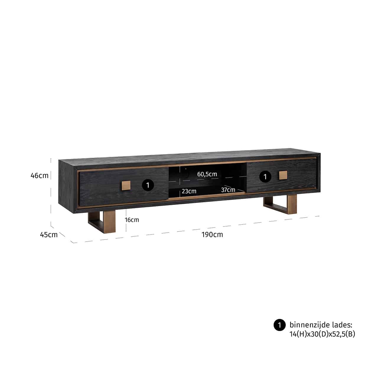 Richmond Interiors TV-Unit Hunter 2-Schubladen schwarz rustikal Fernsehkommode Richmond Interiors