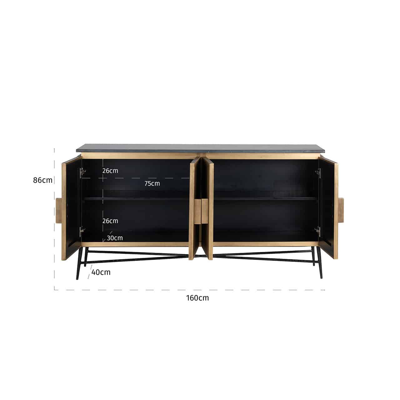 Richmond Interiors Sideboard Ironville 4-türig gold Sideboard Richmond Interiors