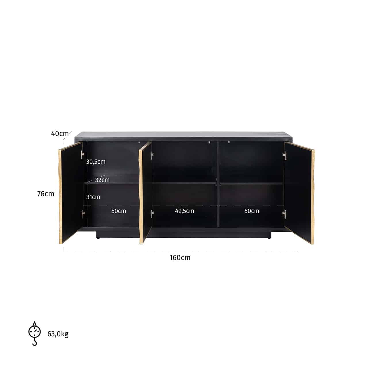 Richmond Interiors Sideboard Esher 3-türig (Schwarz) Sideboard Richmond Interiors