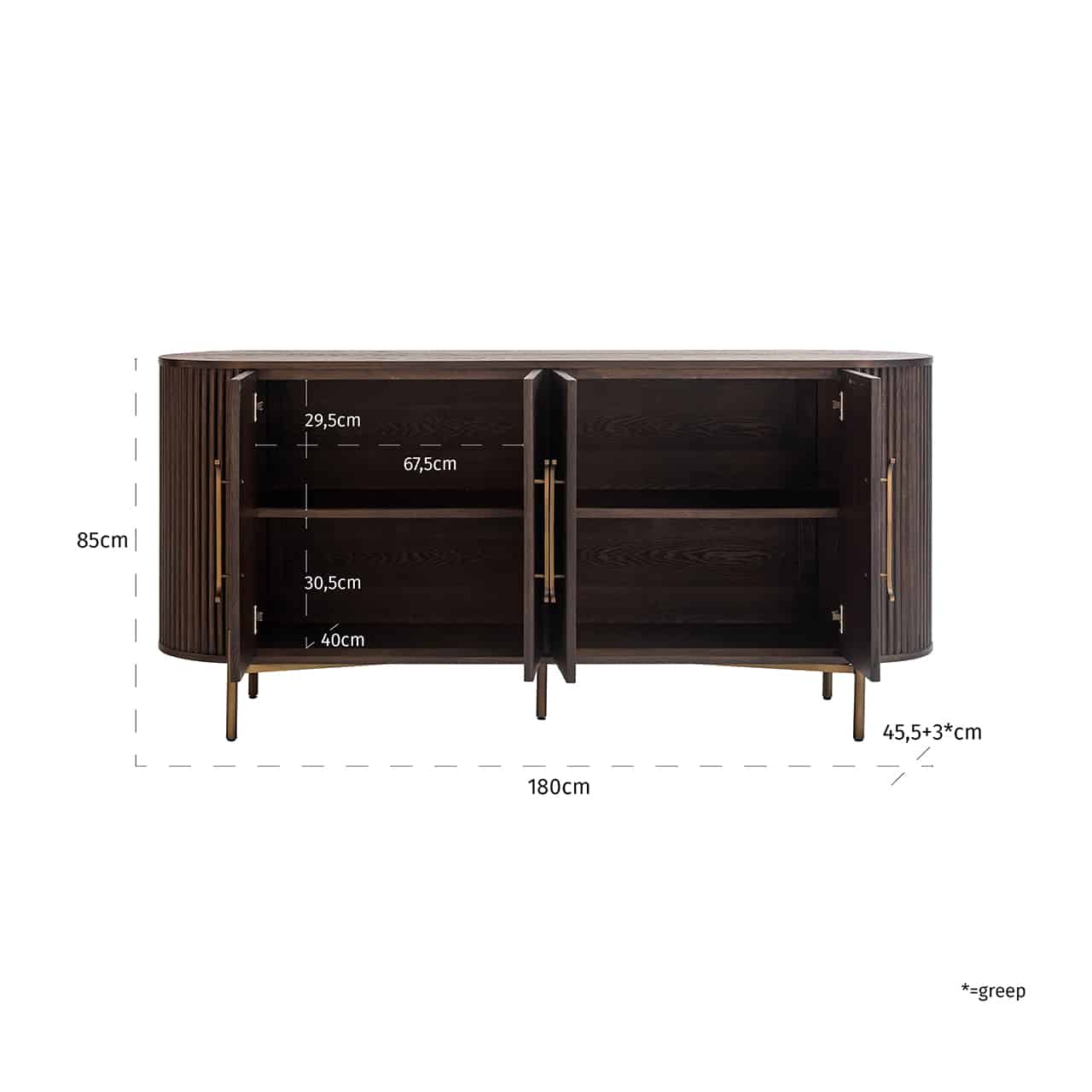 Richmond Interiors Sideboard Luxor 4-türig (Braun) Sideboard Richmond Interiors