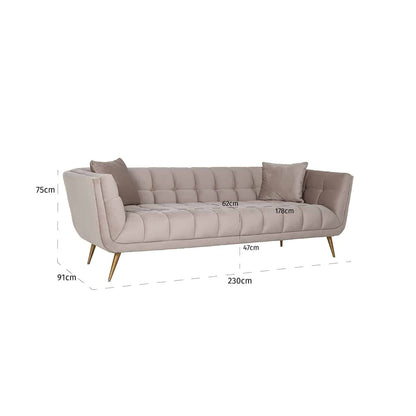 Richmond Interiors Sofa Huxley Khaki Samt / Gebürstetes Gold (Quartz Khaki 903) 2-Sitzer Sofa Richmond Interiors