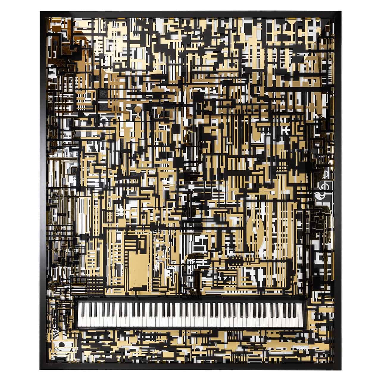 Richmond Interiors Wandkunst Piano Wibi schwarz/gold 3D-Bild Richmond Interiors